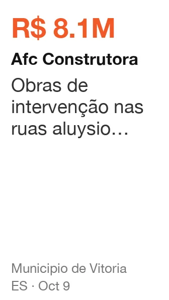 Afc Construtora won R$ 8.1M from Municipio de Vitoria (ES), published Oct 9: Obras de intervenção nas ruas aluysio simões, mário ferreira casanova, joão balbi e dr. bo
