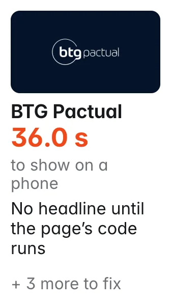BTG Pactual: share picture shown; 36.0 s to show on a phone; No headline until the page finishes loading; X (Twitter) shows only a small preview