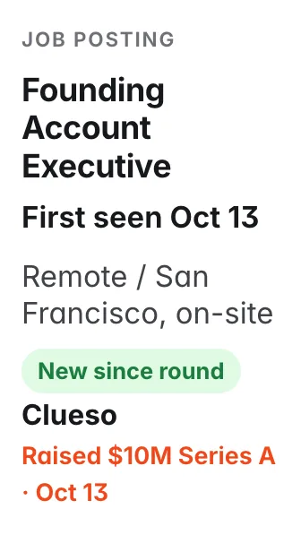 Founding Account Executive at Clueso, first seen Oct 13, new since the round