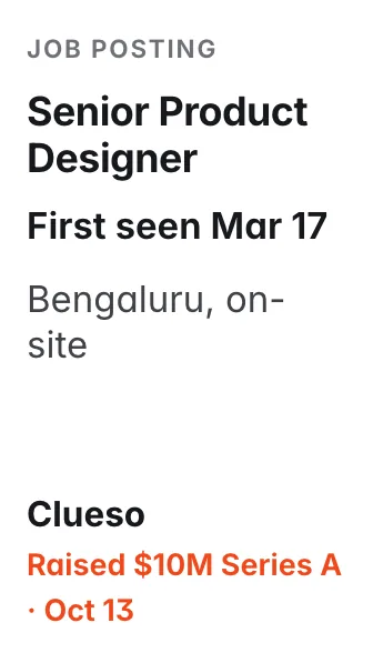 Senior Product Designer at Clueso, first seen Mar 17