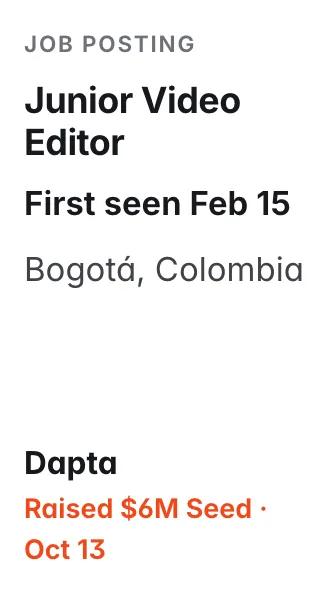 Junior Video Editor at Dapta, first seen Feb 15