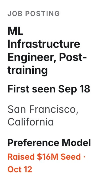Member of Technical Staff - ML Infrastructure Engineer, Post-training at Preference Model, first seen Sep 18