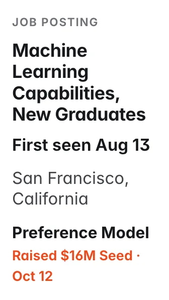 Member of Technical Staff - Machine Learning Capabilities, New Graduates at Preference Model, first seen Aug 13