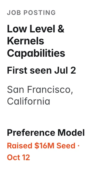 Member of Technical Staff - Low Level & Kernels Capabilities at Preference Model, first seen Jul 2