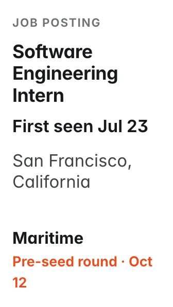 Software Engineering Intern at Maritime, first seen Jul 23