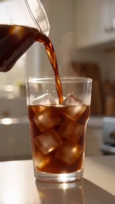 Cold brew poured over ice in a clear glass